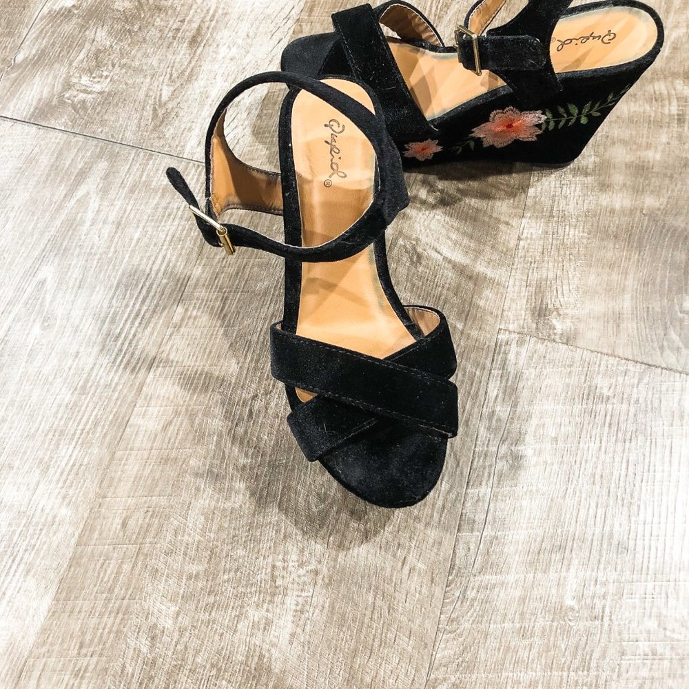 Velvet Embroidered Platform Wedges - Picture 8 of 9